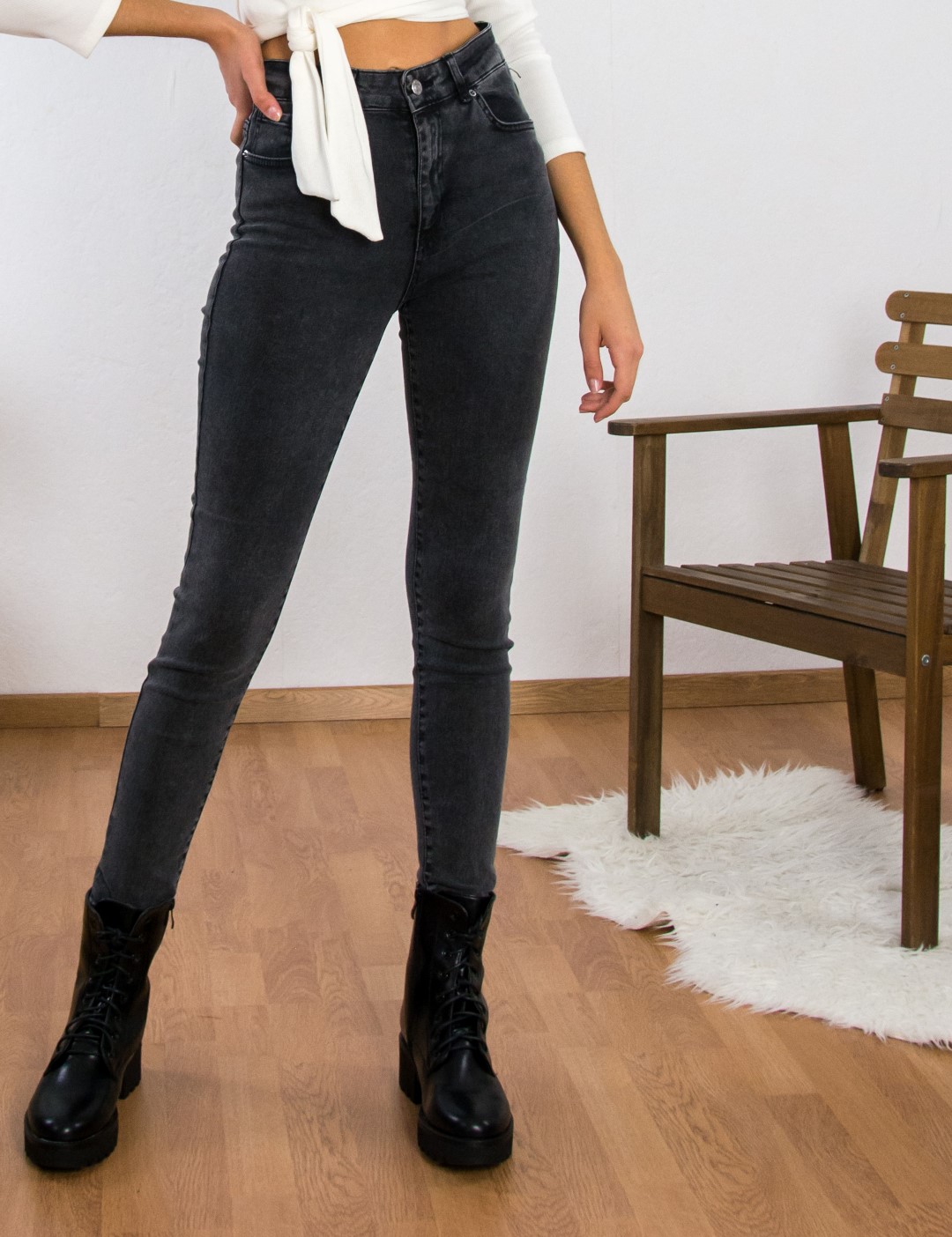 Γυναικείο μαύρο τζιν παντελόνι σωλήνας Plus Size ελαστικό LY1832